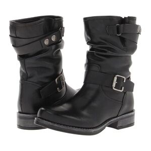 ERIC MICHAEL Sz 39 Laguna‎ Mid Calf Black Leather Boots Moto Pull On